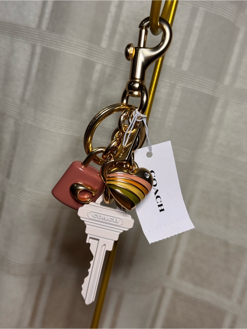 Coach Cluster Keychain Purse/Bag Heart Lock Key Charms Gold Tone NWT